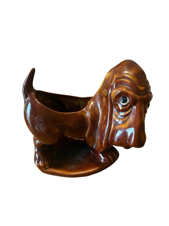 Mcfarlin Hickock Other - McFarlin Hickok Brown Basset Hound Puppy Dog Planter Ceramic Mid-Century Wear